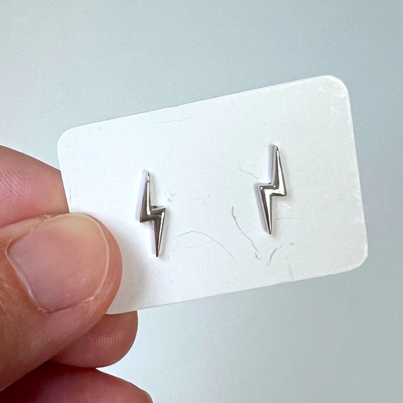 Sterling Silver Lightning Bolt Stud Earring - Picture 2 of 3